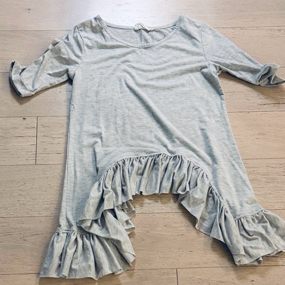 Gray Ruffle Hem Top